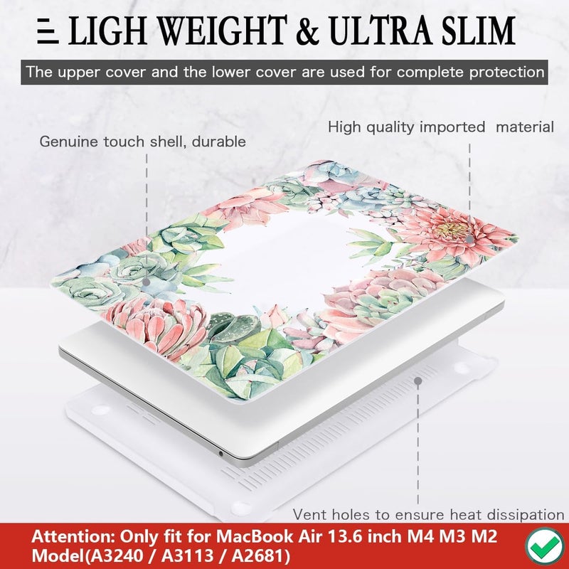 CISSOOK Compatible with MacBook Air 13.6 Inch Case 2022 2024 2025 Release M2 M3 M4, Succulent Plants Cover with Keyboard Cover USB Adapter for MacBook Air 13.6 inch A2681 A3113 A3240- Succulents - Image 4